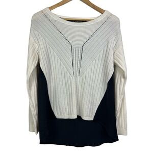 NY & Company Color-Block Mixed Ribbed/Knit High Low Scoopneck Sweater Small
